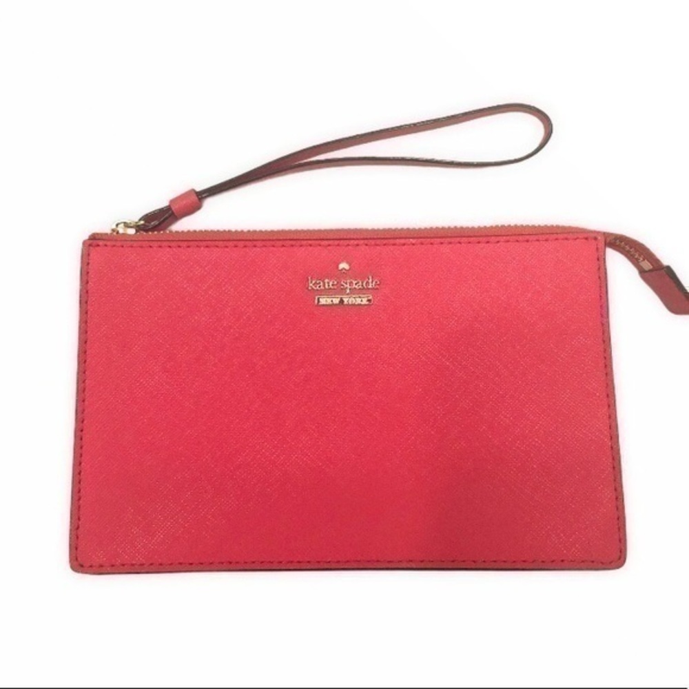 Kate spade red saffiano leather wristlet mini bag